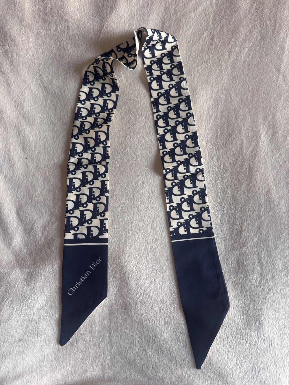 Dior Navy & White Logo Silk Twilly Scarf